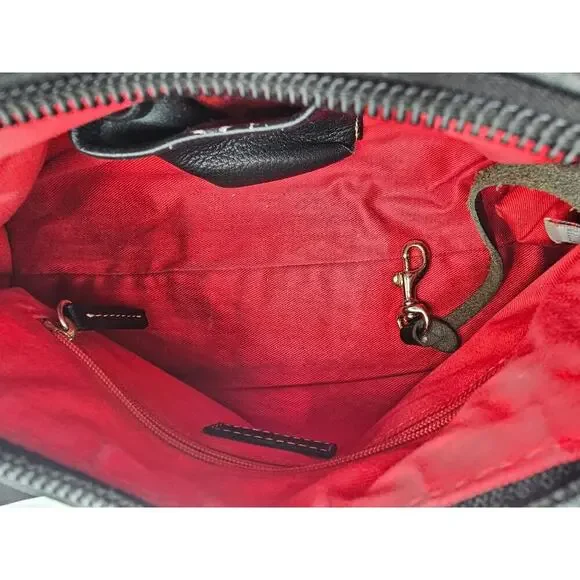 Y2K Dooney & Bourke Black Pebbled Leather Mini East West Slouch Hobo Duck Charm - Picture 9 of 14